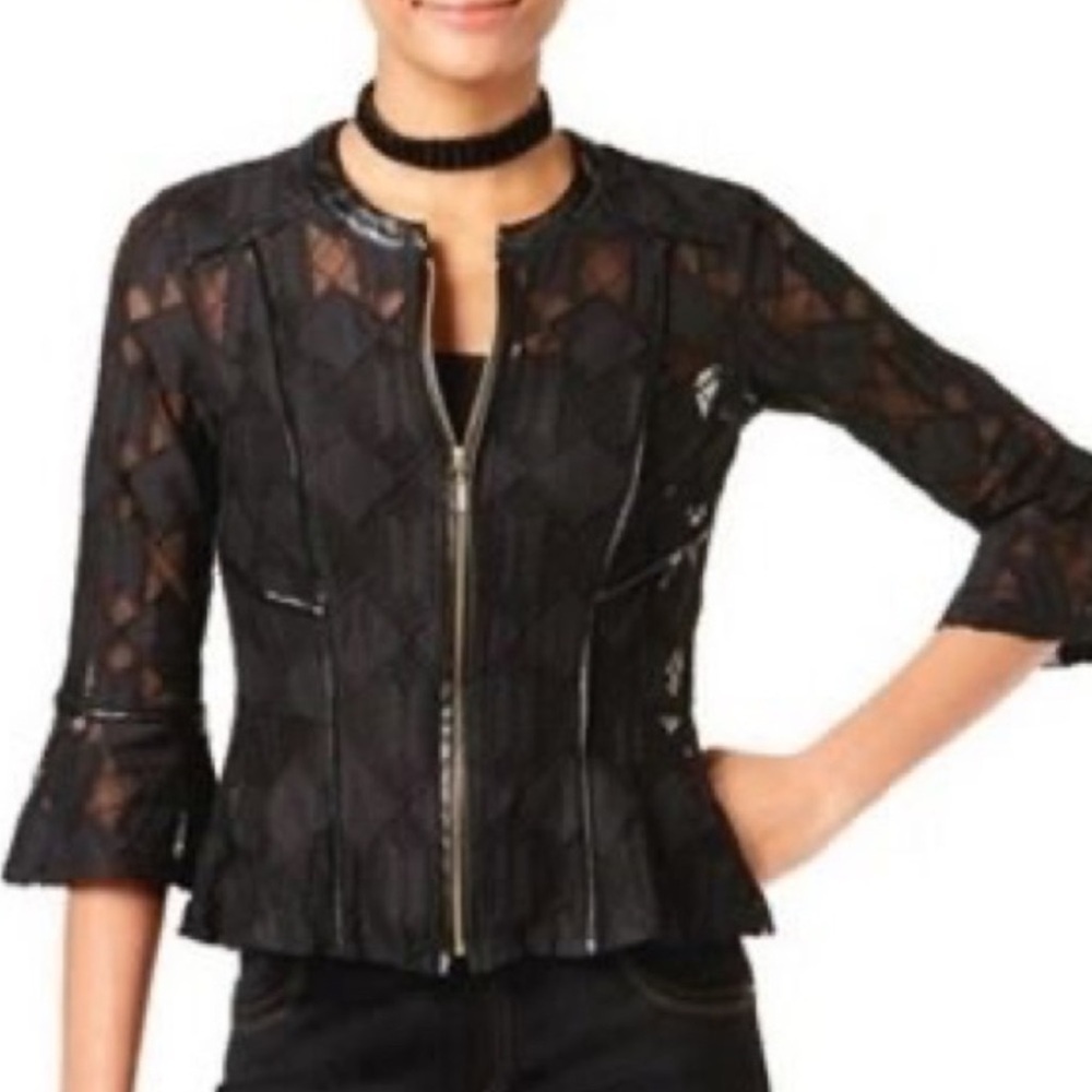 INC Intricate Lace and Leather-trim Jacket